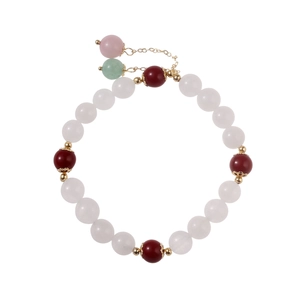 Vintage Chinese style beaded bracelet with red natural stone and white pearls