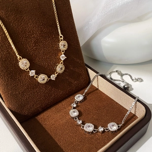 Elegant Copper Zircon Bracelet Adjustable Bolo Box Chain Shiny Square Round Cubic Zirconia Jewelry For Women