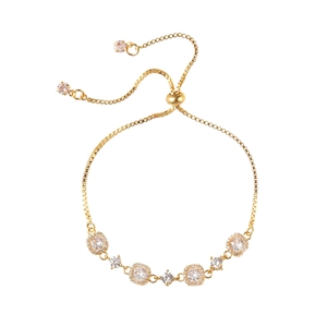 Elegant gold-tone adjustable box chain bracelet with three sparkling square-cut zircons