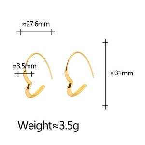 Elegant gold heart-shaped hoop earrings with precise dimensions 31mm by 27.6mm