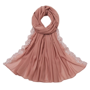 Hidschab aus Chiffon in Altrosa mit weißer Spitze, leichter langer Schal für Damen