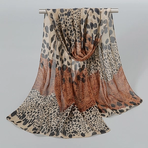 Leopard Print Chiffon Scarf Lightweight Sun Protection Fashion Neck Wrap Shawl For Women Elegant Animal Pattern Soft