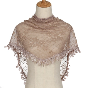 Women Elegant Lace Floral Triangle Scarf Elegant Hollow Out Crochet Scarf With Tassels Vintage Polyester Shawl Wrap For Wedding Party Daily
