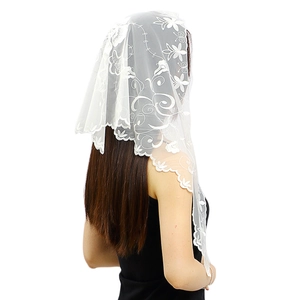 Écharpe Triangle En Dentelle Broderie Florale Maille Bord Festonné Mantille Femmes Rétro Mariage Église Voile