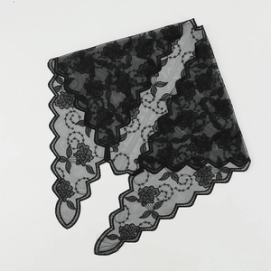 Elegant black lace bridal veil scarf with delicate floral embroidery and scalloped edges