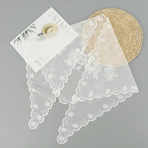 Elegant white floral lace triangle scarf with scalloped edges for wedding or daily wear