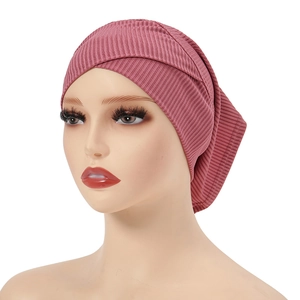 Dusty pink modal inner hijab cap with V-shape cross design and ribbed knit texture