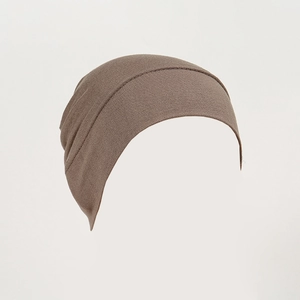 Solid dark khaki modal inner hijab cap with high elastic knit fabric for women