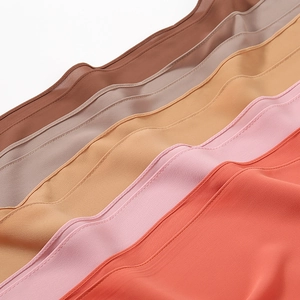 Detail of rolled hem edge and soft texture of multi-color chiffon headscarves
