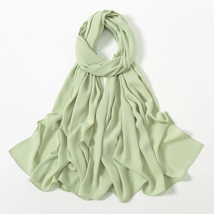 Detailed view of lightweight mint green chiffon scarf with fine stitching and drape