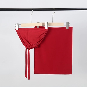 Red chiffon headscarf set with inner tie cap, solid color jersey fabric hair wrap