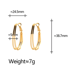 Boucles d'oreilles créoles ovales doubles minimalistes en finition dorée avec dimensions