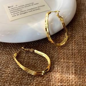 Boucles D'oreilles Créoles Géométriques Double Couche Plaqué Or 18K Cuivre Minimaliste Forme U Ovale Pour Femmes