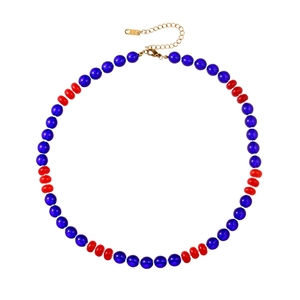 Hip hop colorful glass beaded stainless steel necklace with 18K gold plated clasp