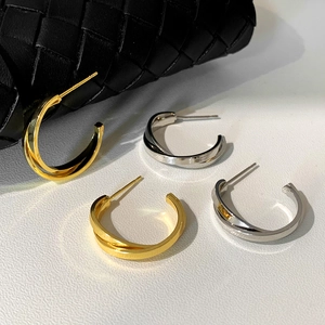 Boucles d'Oreilles Anneaux C Torsadées Double Couche Cuivre Plqué Or 18K Argent Minimaliste Géométrique Femmes