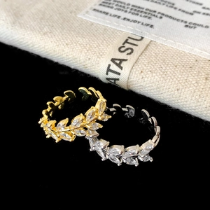 Elegant Marquise Zirconia Leaf Open Adjustable Ring Copper Base Gold Silver Plated Minimalist Jewelry For Women