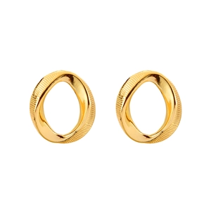 Minimalist twisted gold hoop earrings with vertical texture and polished finish