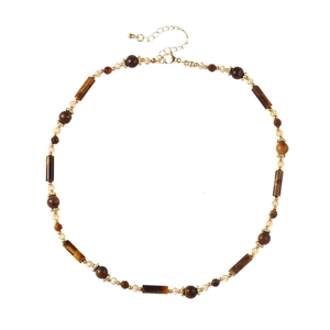 Collana bohémien con perle occhio di tigre, chiusura dorata e catena regolabile da donna