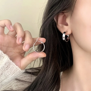 Polished silver latch back hoop earrings in wide metal design for women, casual wear