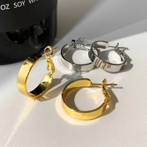 Minimalist Hoop Earrings High Polish Copper 18K Gold Plated Geometric Glossy Versatile Fashion Jewelry For Women