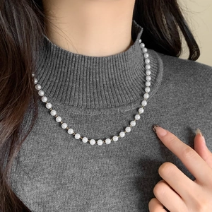 Elegante Künstliche Perlenkette Französischer Luxus Stil Vergoldete Kupferkette Schlüsselbein Schmuck Für Damen Minimalistisches Design