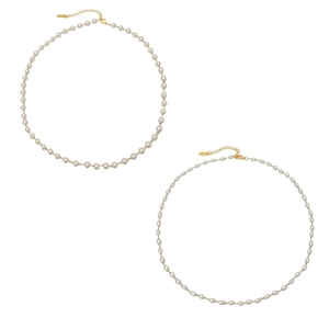 Elegantes zweilagiges Süßwasserperlen-Halsketten-Set mit goldenem Verschluss und Verlängerung