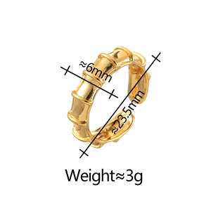 Macro detail of gold-plated bamboo joint ring showing 6mm width and adjustable opening