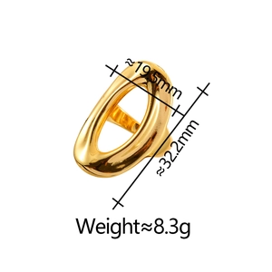Detail of gold hollow oval ring showing dimensions 32.2mm by 19.5mm and weight 8.3g