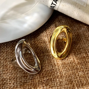 Minimalist Hollow Oval Open Ring Copper High End Geometric Adjustable Jewelry For Women