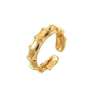 Minimalist golden bamboo joint open ring with a high-polished metallic finish for women