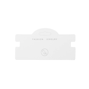 White minimalist jewelry display card with hanging hole and Fashion Jewelry logo