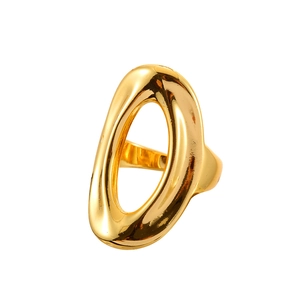 Polished gold hollow oval open ring with a minimalist geometric and modern design