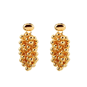 Boucles d'oreilles vintage en grappe de billes dorées avec finition métallique polie brillante
