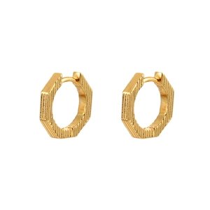 Minimalist hexagonal gold earrings with vertical stripe texture and geometric design