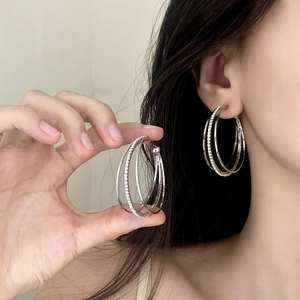 Orecchini A Cerchio Geometrici A Triplo Strato Rame Zirconia Con Perno In Argento Sterling 925 Per Donne
