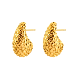 Luxurious gold-plated waterdrop stud earrings with textured mesh pattern design