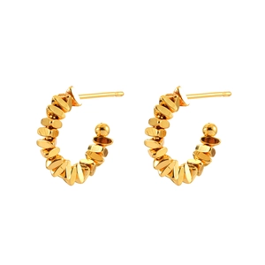 Chic gold-plated C-shaped stud earrings featuring an irregular textured bead design