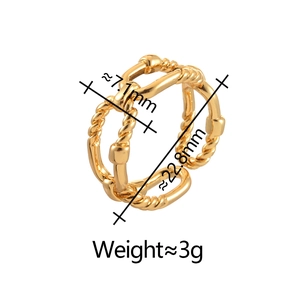 Detail view of gold-plated open ring with 7.1mm width and hollow chain link texture