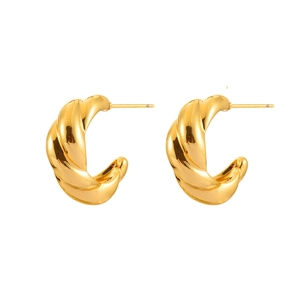 Orecchini a cerchio intrecciati in oro con un design a spirale a forma di C lucida