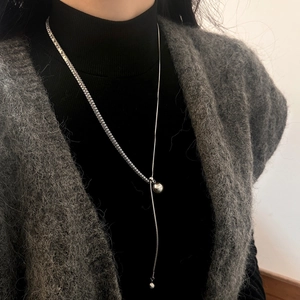 Lariat Necklace Faux Artificial Pearl Cubic Zirconia Adjustable Asymmetrical Snake Chain French Elegant Minimalist Jewelry For Women