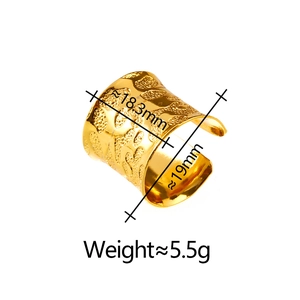 Dettagli dell'anello largo dorato con larghezza 18,3 mm e specifiche di diametro 19 mm