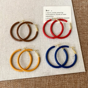 Retro Hoop Earrings French Vintage Enamel Glaze Glossy Copper Gold Plated Minimalist Geometric Round C Shaped Jewelry Women