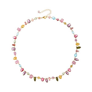 Luxury colorful zircon necklace with gold chain and multi-shaped crystal pendants