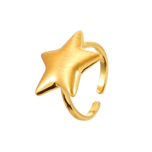 Bague étoile dorée brossée avec anneau poli réglable au style minimaliste chic