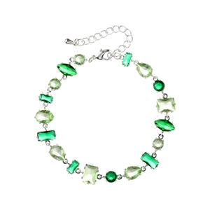 Minimalist silver bracelet with multi-shape green gradient zircon gemstones and lobster clasp