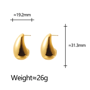 Detailed view of large gold teardrop earrings with measurements 19.2mm x 31.3mm