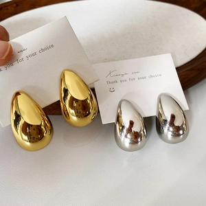 Minimalist Teardrop Stud Earrings Copper Gold Silver Plated Geometric Large Chunky High Polish Mirror Finish Women