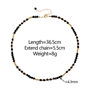 French vintage black crystal beaded necklace with gold accents and lobster clasp