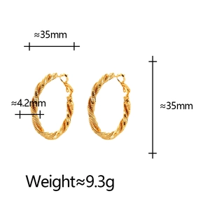 35mm golden twist hoop earrings with spiral texture and lightweight luxury design