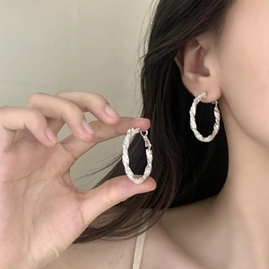 Twisted Hoop Earrings Copper Spiral Texture Round Metal Statement Jewelry For Women Fashion Commuter Accessories